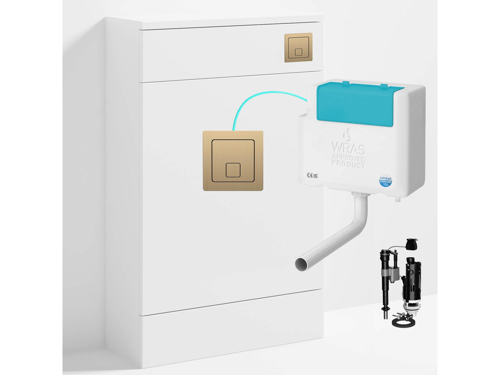 Bubly Bathrooms™ 500mm WC Unit & Bottom-Entry Concealed Cistern -  Square Brushed Brass Dual Flush Plate