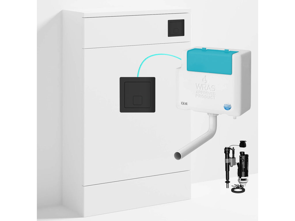 Bubly Bathrooms™ 500mm WC Unit & Bottom-Entry Concealed Cistern -  Square Matt Black Dual Flush Plate