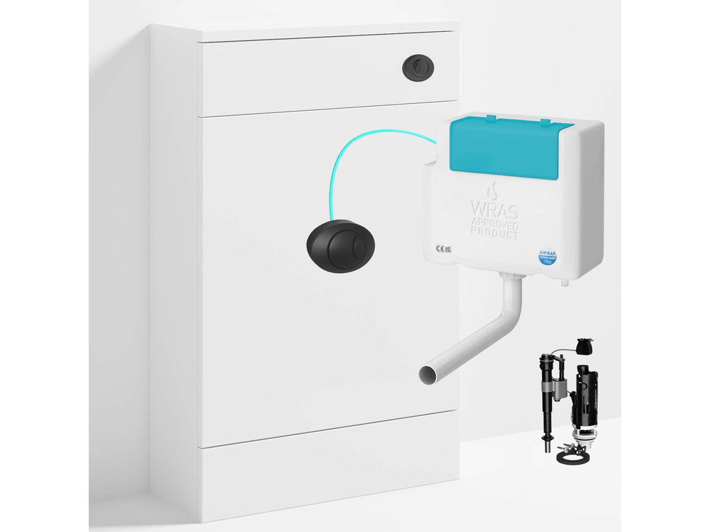 Bubly Bathrooms™ 500mm WC Unit & Bottom-Entry Concealed Cistern -  Black Oval Button