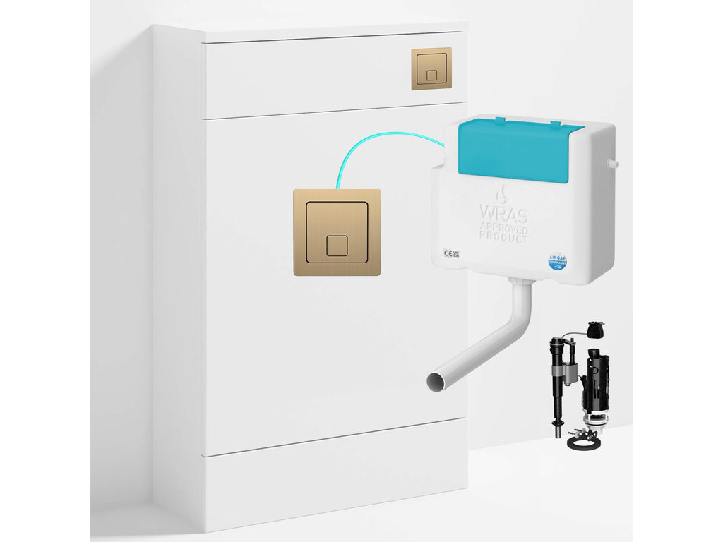 Bubly Bathrooms™ 500mm WC Unit & Side-Entry Concealed Cistern -  Square Brushed Brass Dual Flush Plate