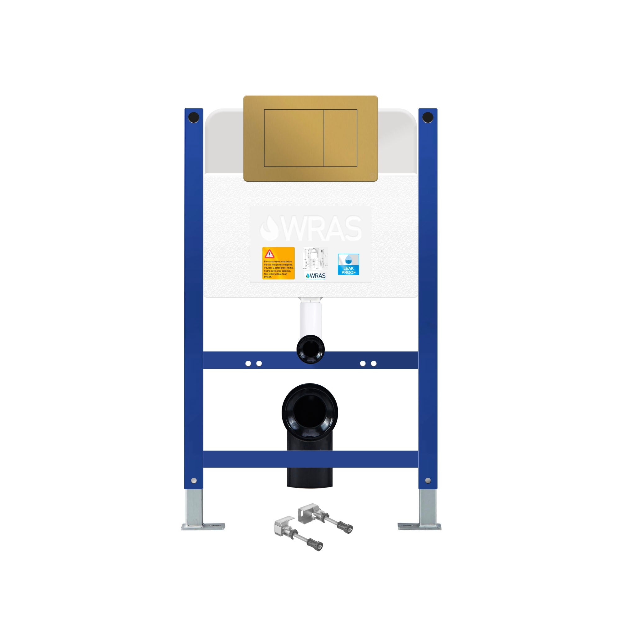 Bubly Bathrooms™ 0.80m Low Height Concealed Wall-Hung Toilet Cistern Frame Kit with Matt Gold Flush Plate & Dual Flush