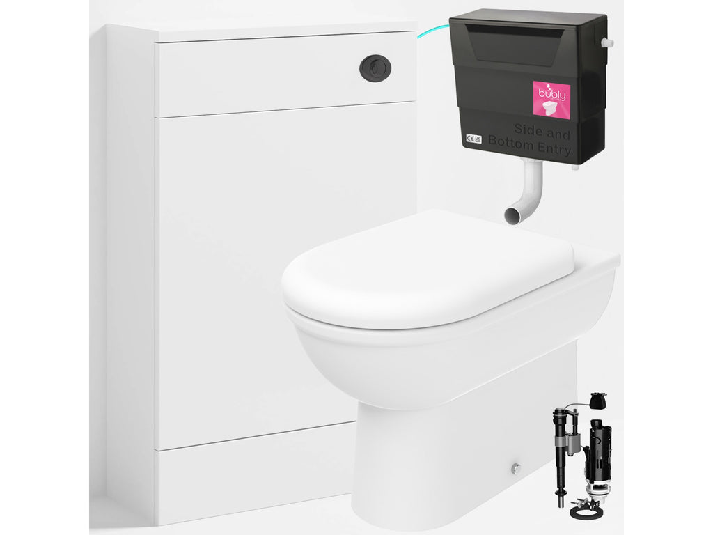 Bubly Bathrooms™ D Shape Back to Wall Toilet with 500mm WC Unit & Universal Concealed Cistern - Black Dual Flush Push Button