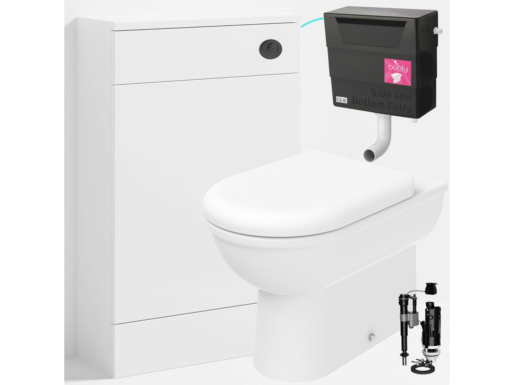 Bubly Bathrooms™ D Shape Back to Wall Toilet with 500mm WC Unit & Universal Concealed Cistern - Black Dual Flush Push Button