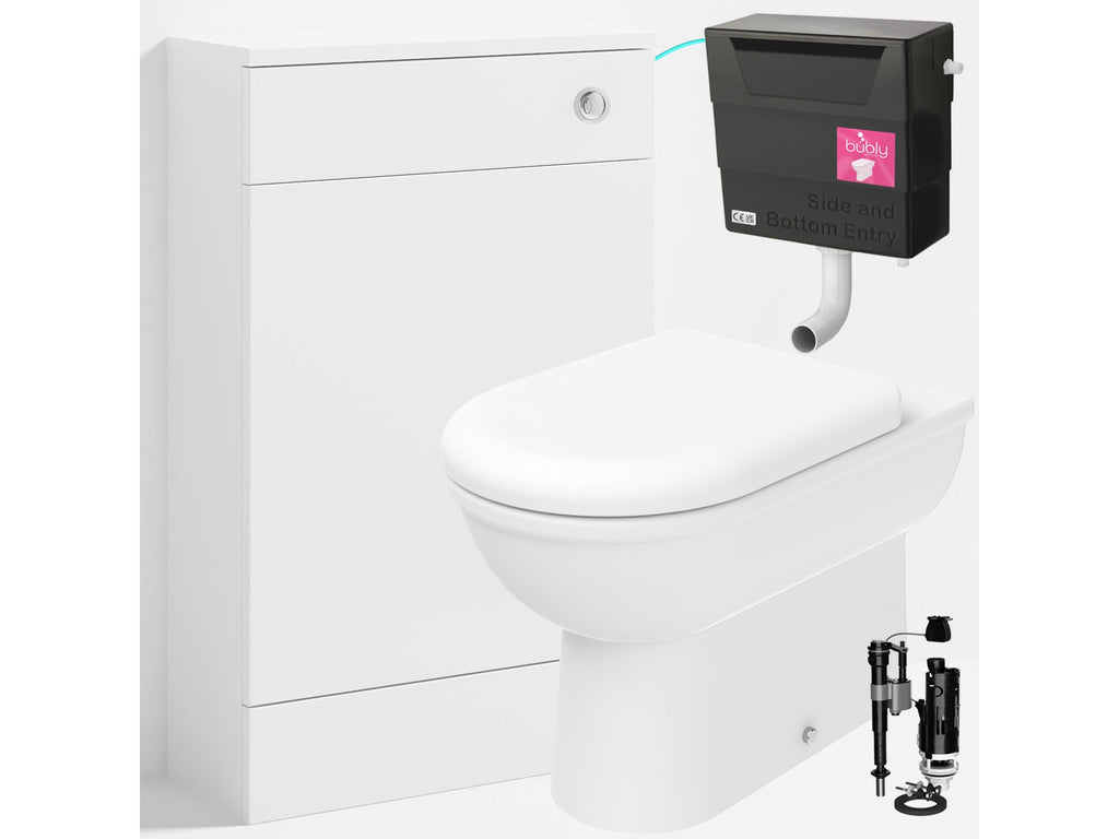 Bubly Bathrooms™ D Shape Back to Wall Toilet with 500mm WC Unit & Universal Concealed Cistern - Chrome Dual Flush Push Button