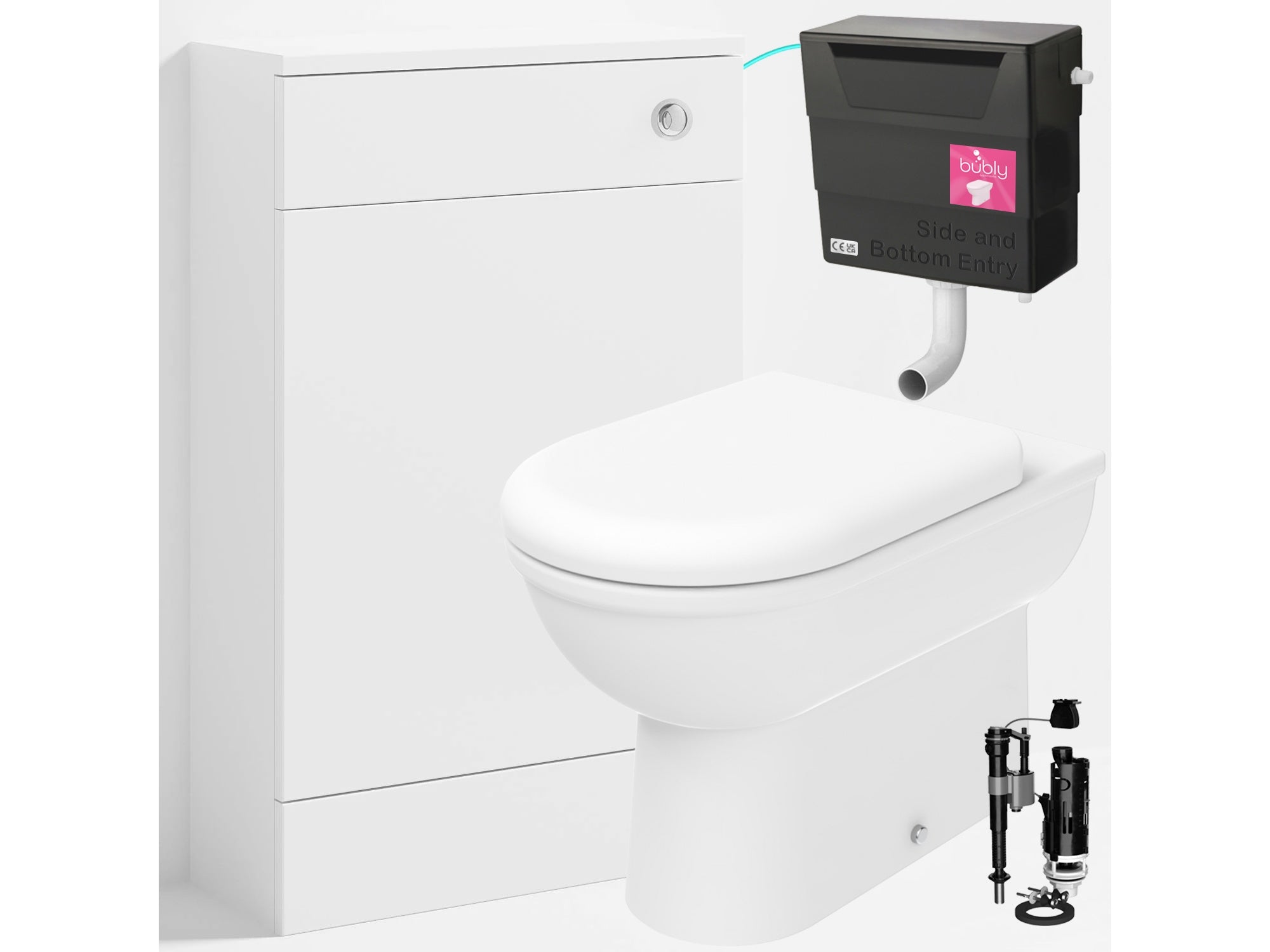 Bubly Bathrooms™ D Shape Back to Wall Toilet with 500mm WC Unit & Universal Concealed Cistern - Chrome Dual Flush Push Button