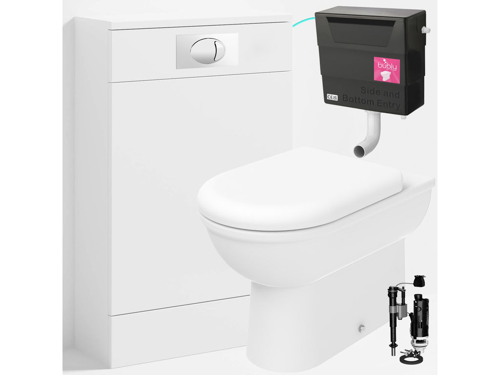 Bubly Bathrooms™ D Shape Back to Wall Toilet with 500mm WC Unit & Universal Concealed Cistern - Chrome Dual Flush Plate