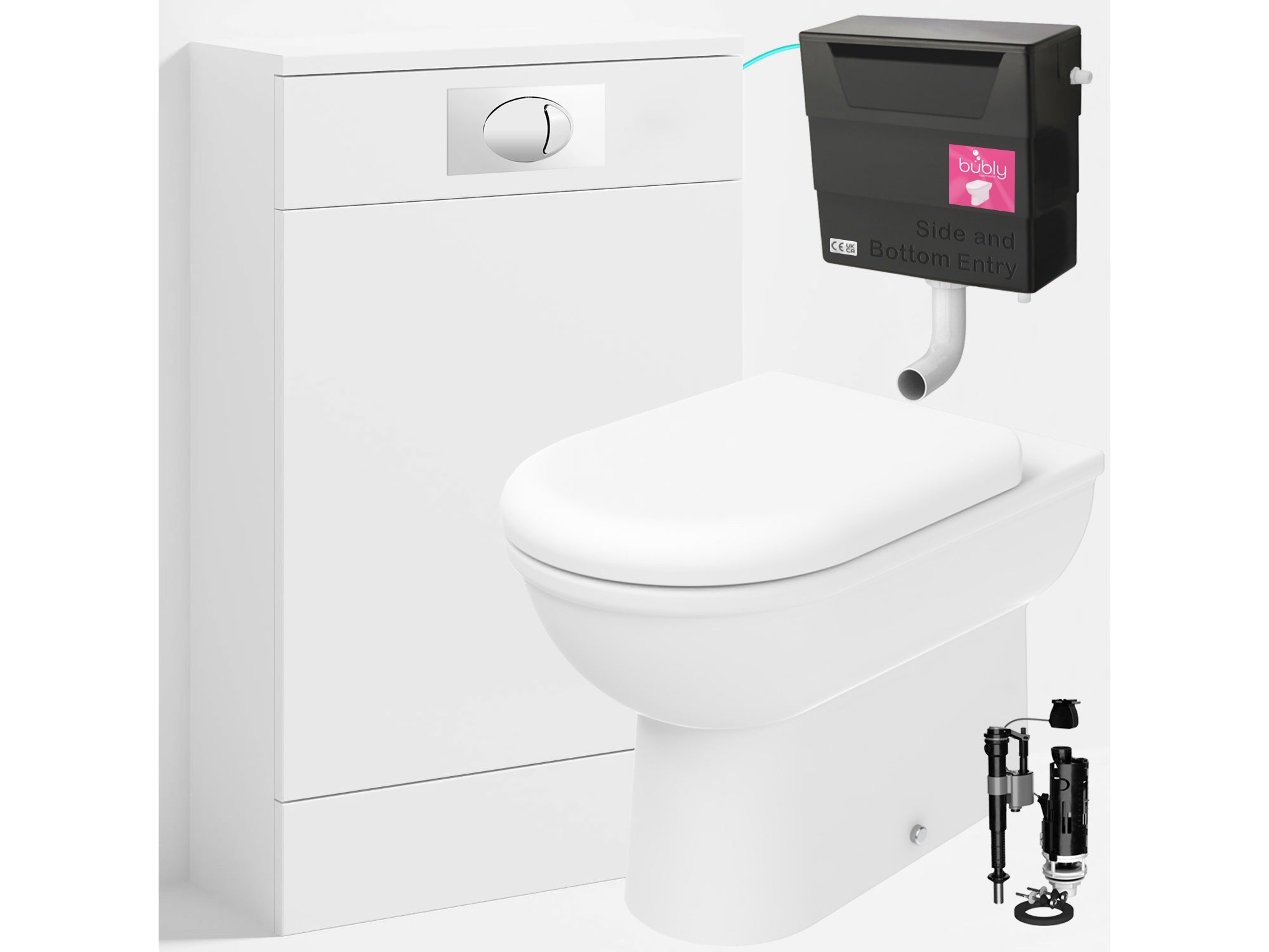 Bubly Bathrooms™ D Shape Back to Wall Toilet with 500mm WC Unit & Universal Concealed Cistern - Chrome Dual Flush Plate