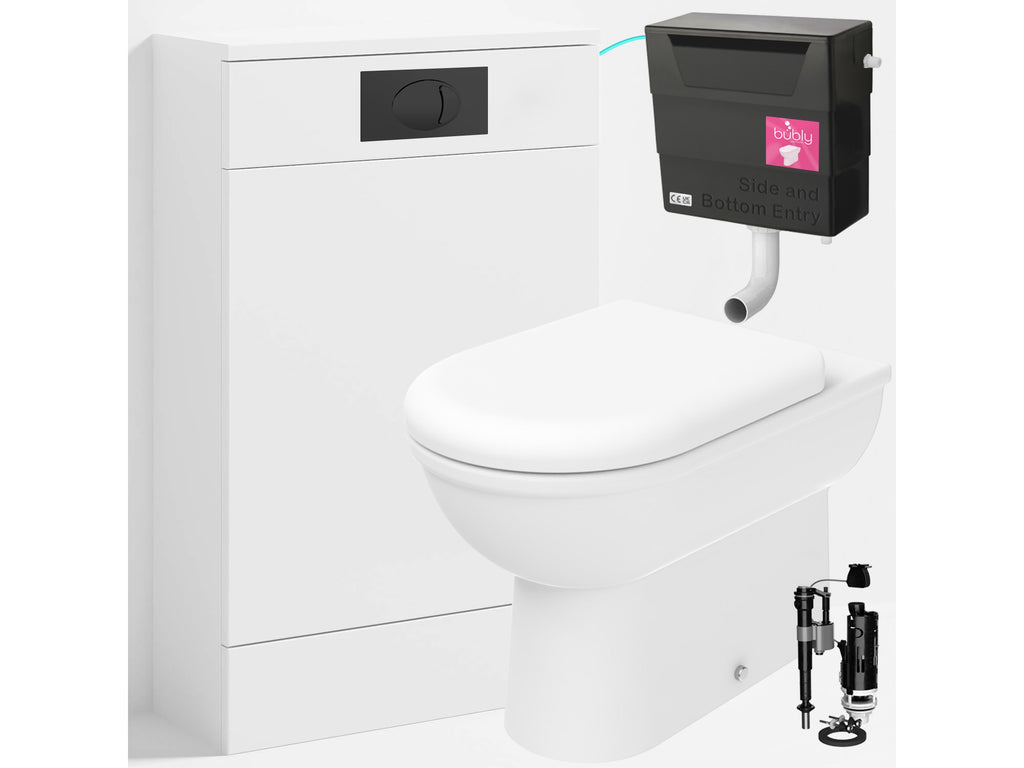 Bubly Bathrooms™ D Shape Back to Wall Toilet with 500mm WC Unit & Universal Concealed Cistern - Black Dual Flush Plate