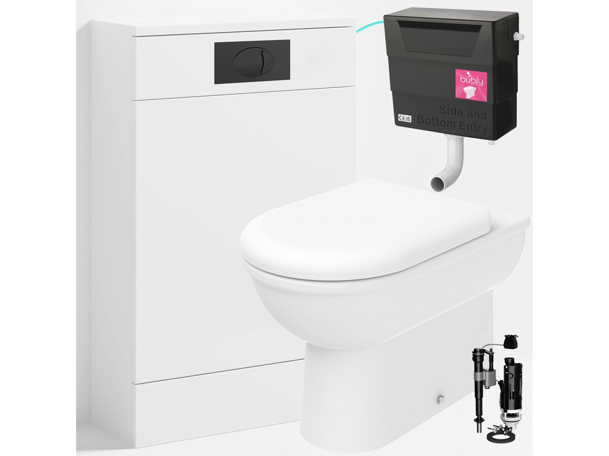 Bubly Bathrooms™ D Shape Back to Wall Toilet with 500mm WC Unit & Universal Concealed Cistern - Black Dual Flush Plate