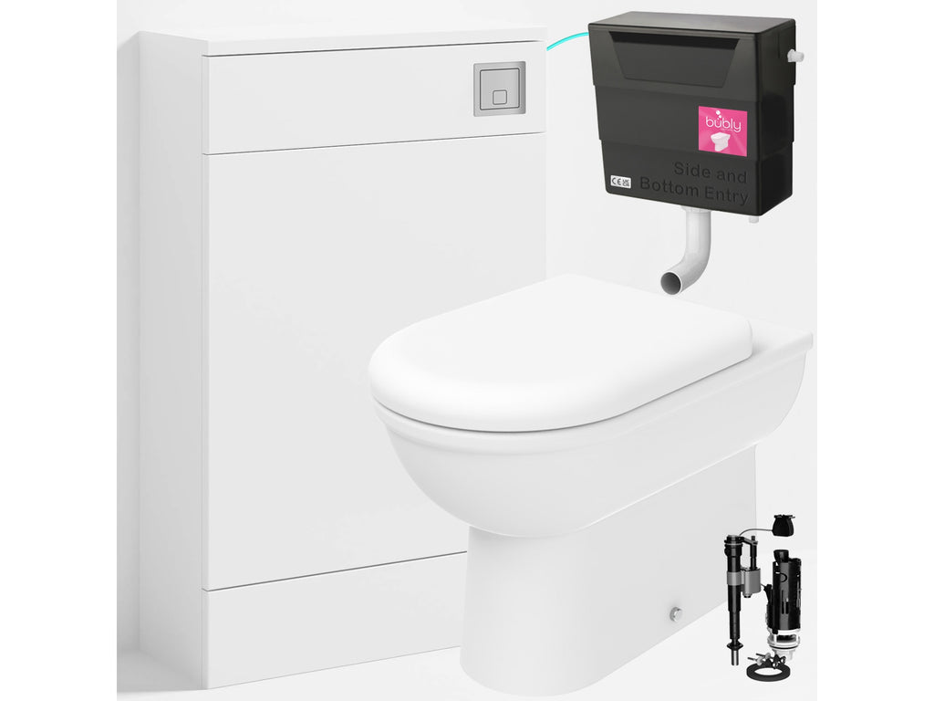 Bubly Bathrooms™ D Shape Back to Wall Toilet with 500mm WC Unit & Universal Concealed Cistern - Chrome Square Dual Flush Plate