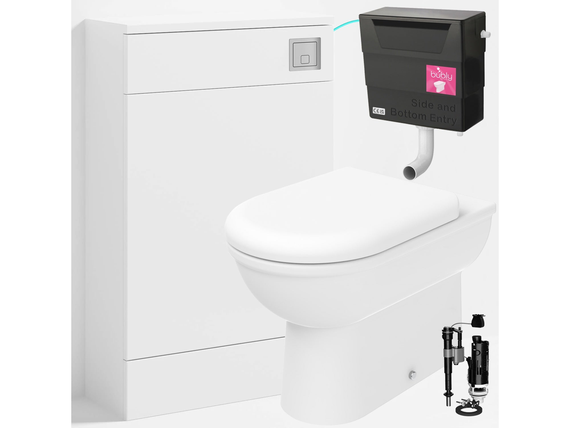 Bubly Bathrooms™ D Shape Back to Wall Toilet with 500mm WC Unit & Universal Concealed Cistern - Chrome Square Dual Flush Plate
