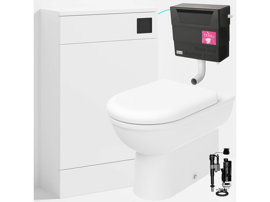 Bubly Bathrooms™ D Shape Back to Wall Toilet with 500mm WC Unit & Universal Concealed Cistern - Black Square Dual Flush Plate