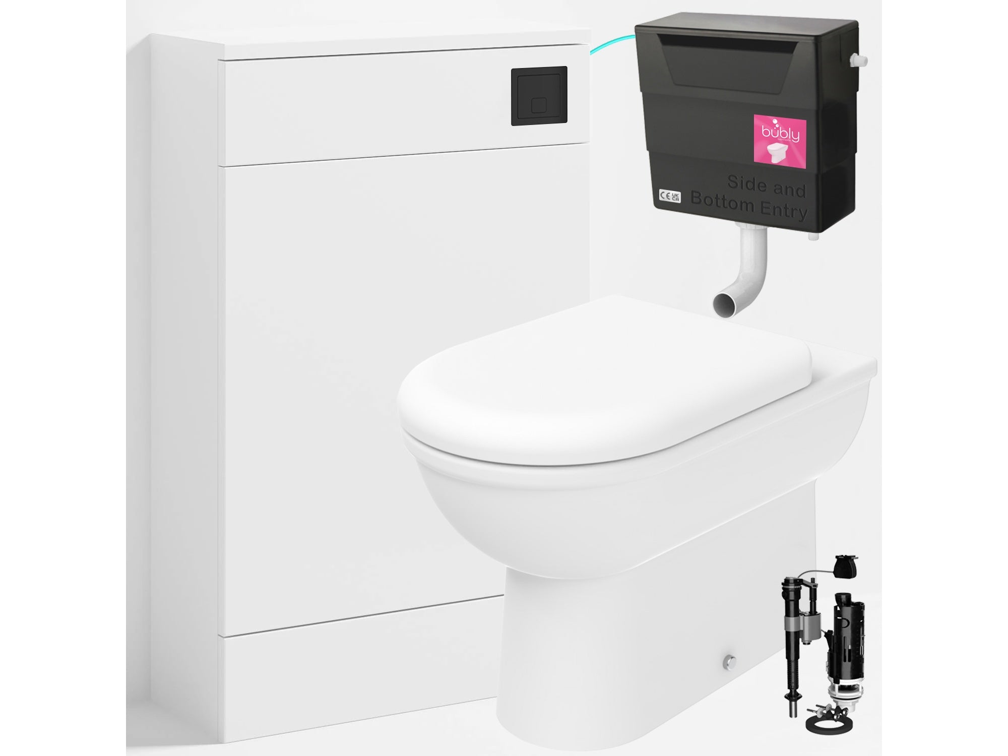 Bubly Bathrooms™ D Shape Back to Wall Toilet with 500mm WC Unit & Universal Concealed Cistern - Black Square Dual Flush Plate