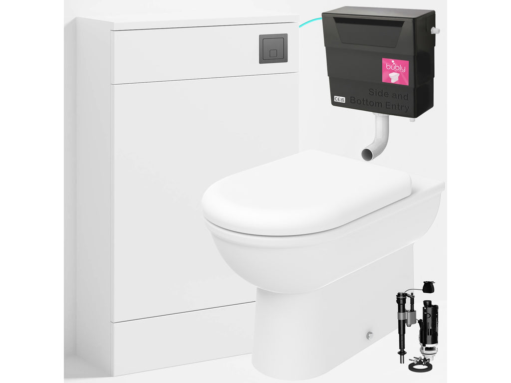 Bubly Bathrooms™ D Shape Back to Wall Toilet with 500mm WC Unit & Universal Concealed Cistern - Gunmetal Square Dual Flush Plate