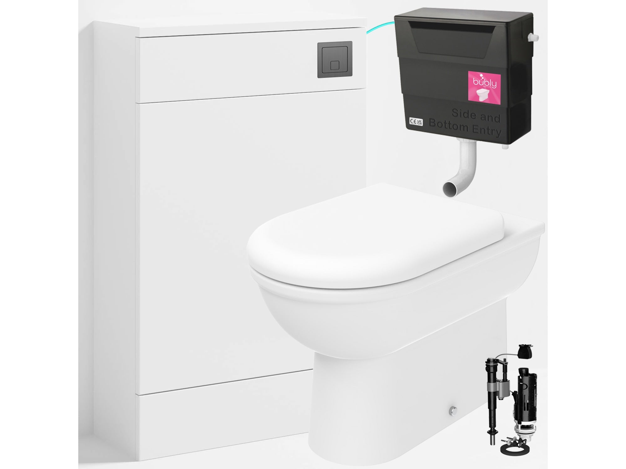 Bubly Bathrooms™ D Shape Back to Wall Toilet with 500mm WC Unit & Universal Concealed Cistern - Gunmetal Square Dual Flush Plate