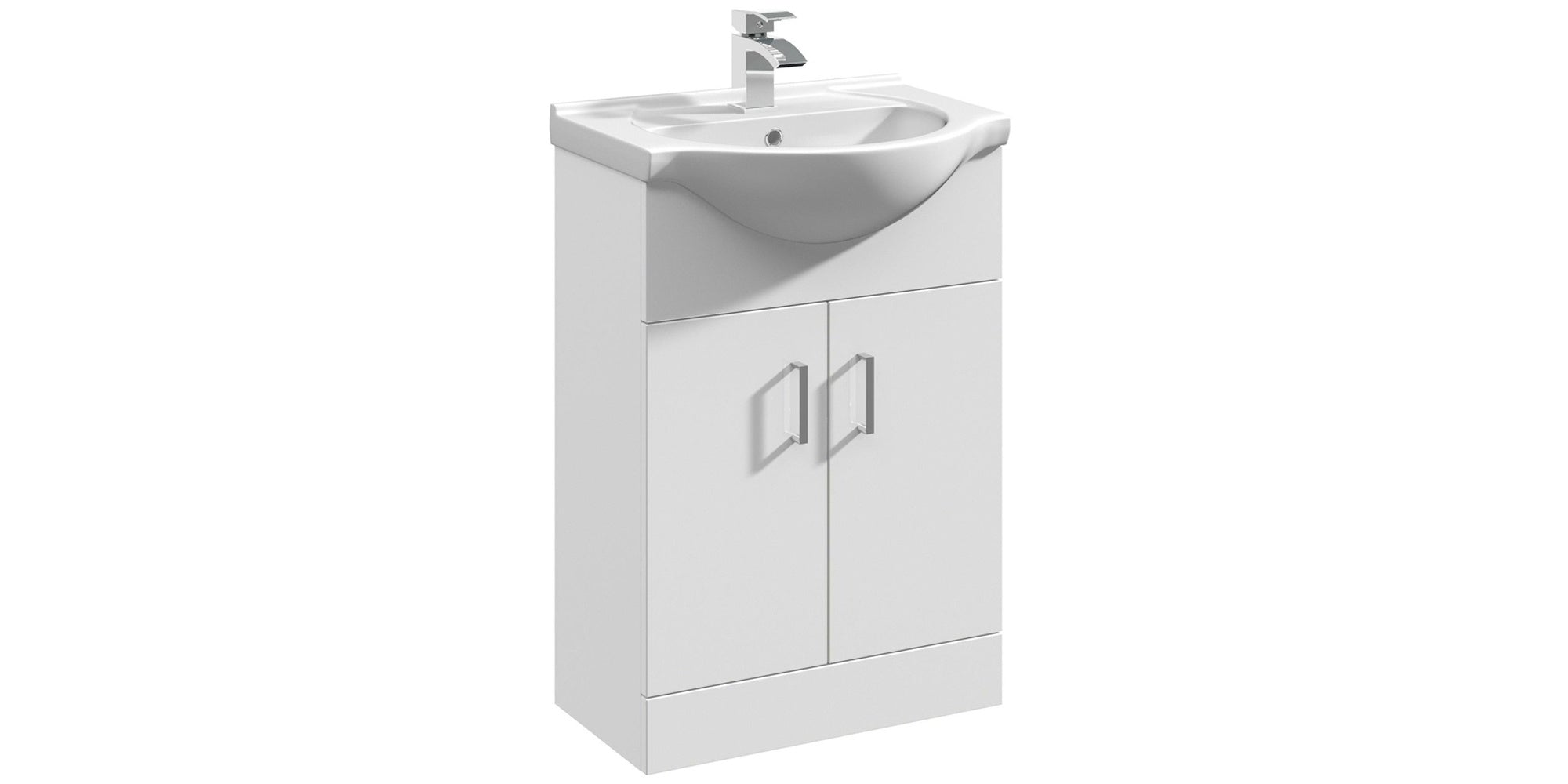 Bubly Bathrooms™ White 550mm Two Door Bathroom Vanity Unit & Ceramic Basin Sink Storage Cabinet