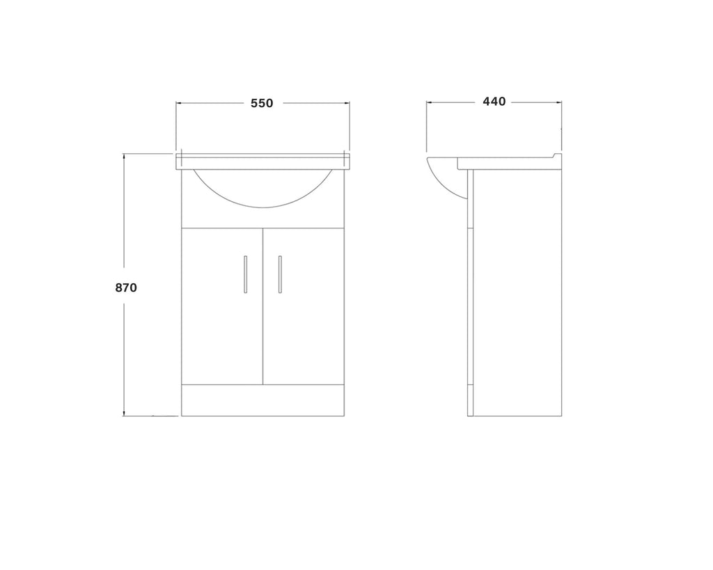 Bubly Bathrooms™ White 550mm Two Door Bathroom Vanity Unit & Ceramic Basin Sink Storage Cabinet