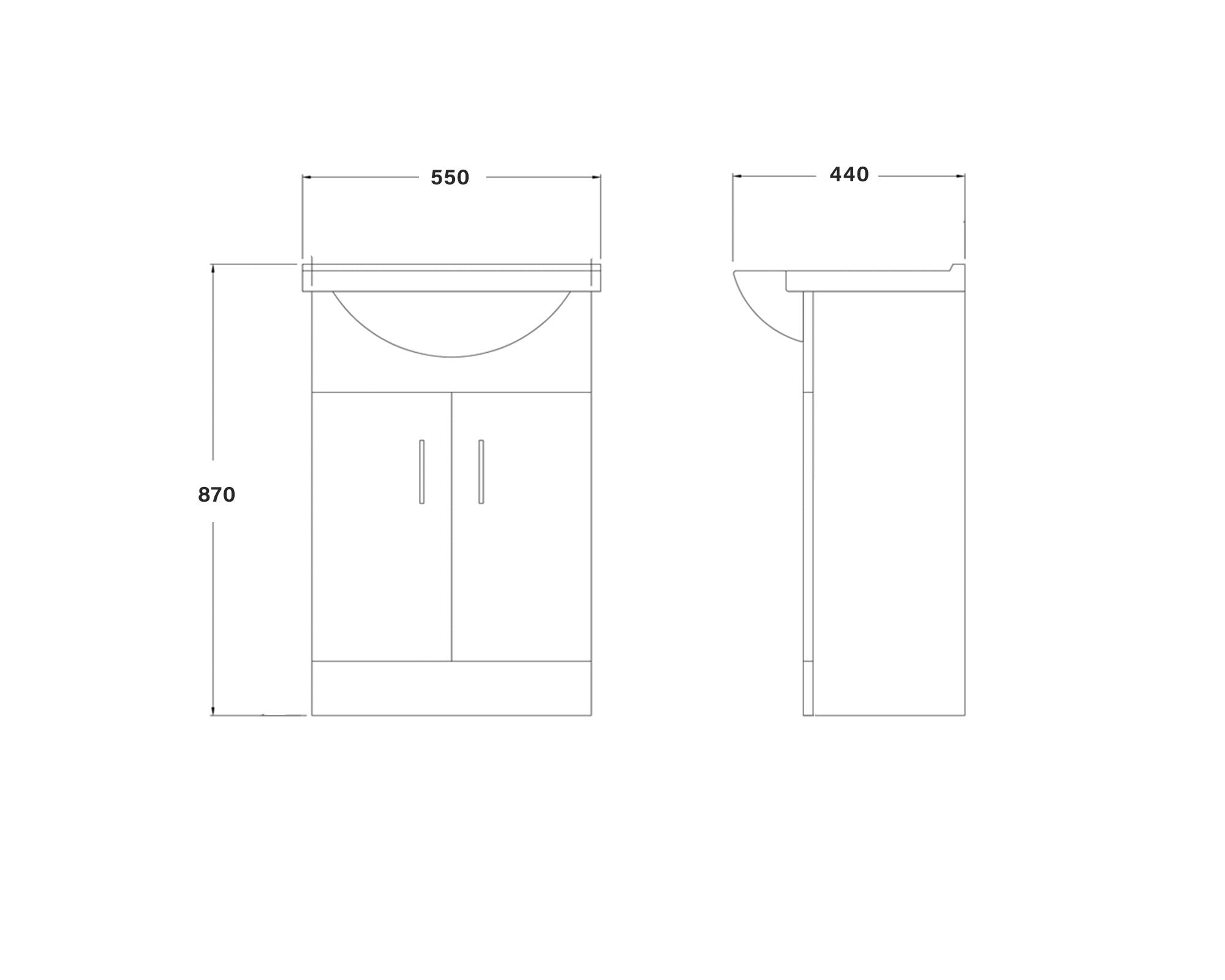 Bubly Bathrooms™ White 550mm Two Door Bathroom Vanity Unit & Ceramic Basin Sink Storage Cabinet