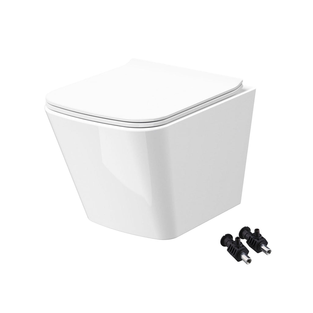 Bubly Bathrooms Wall-Hung Toilet Set with Soft-Close Wrap-Over Seat - White, Short Projection & Rimless