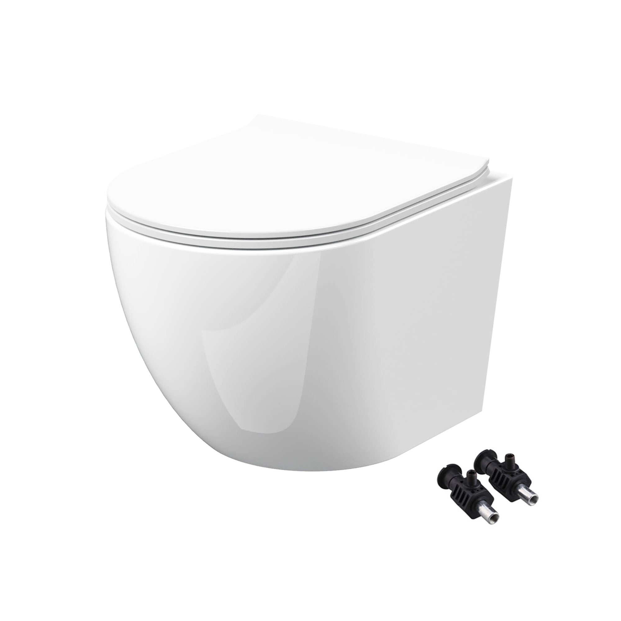 Bubly Bathrooms White Wall Hung Rimless Toilet Pan & Slim Soft-Close Seat - D-Shape, Short Projection