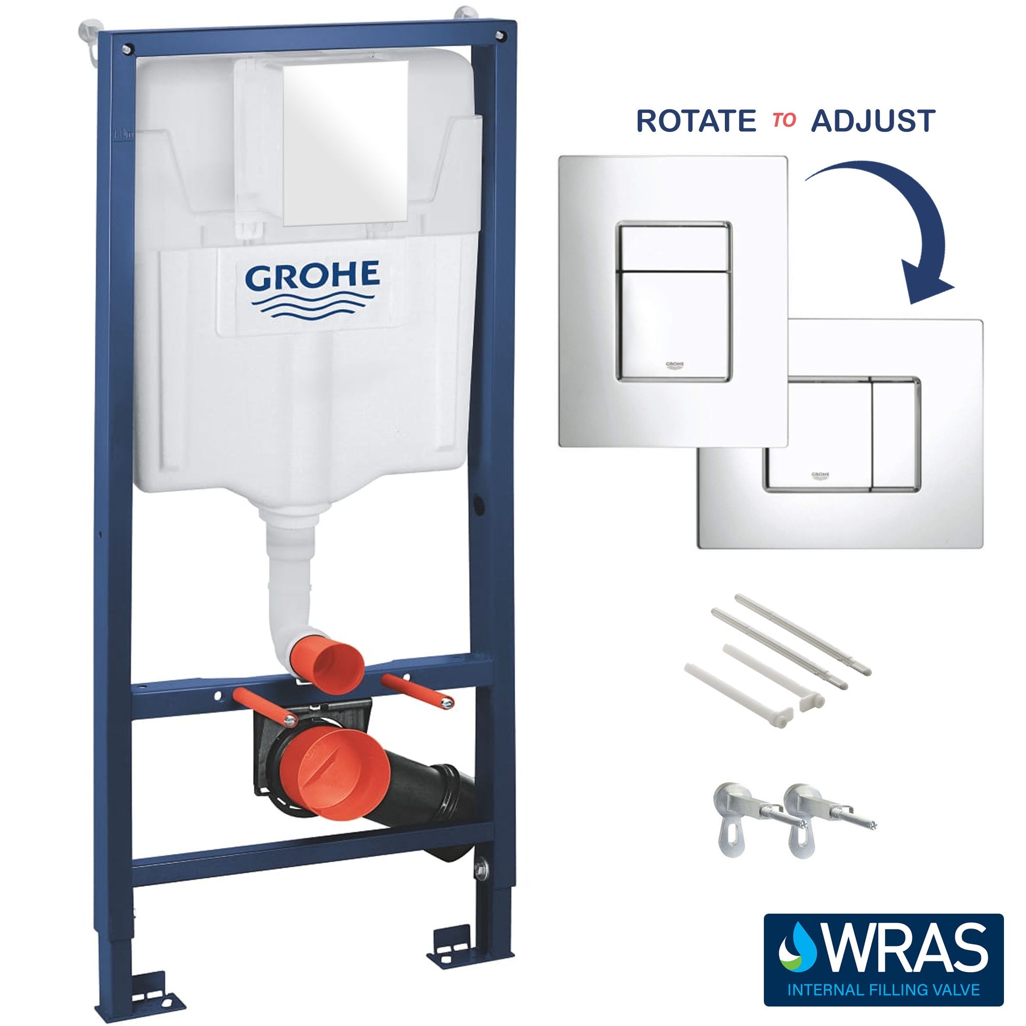 Grohe 1.13m Concealed Cistern & Bubly D-Shape Rimless Wall Hung Toilet with Soft Close Seat