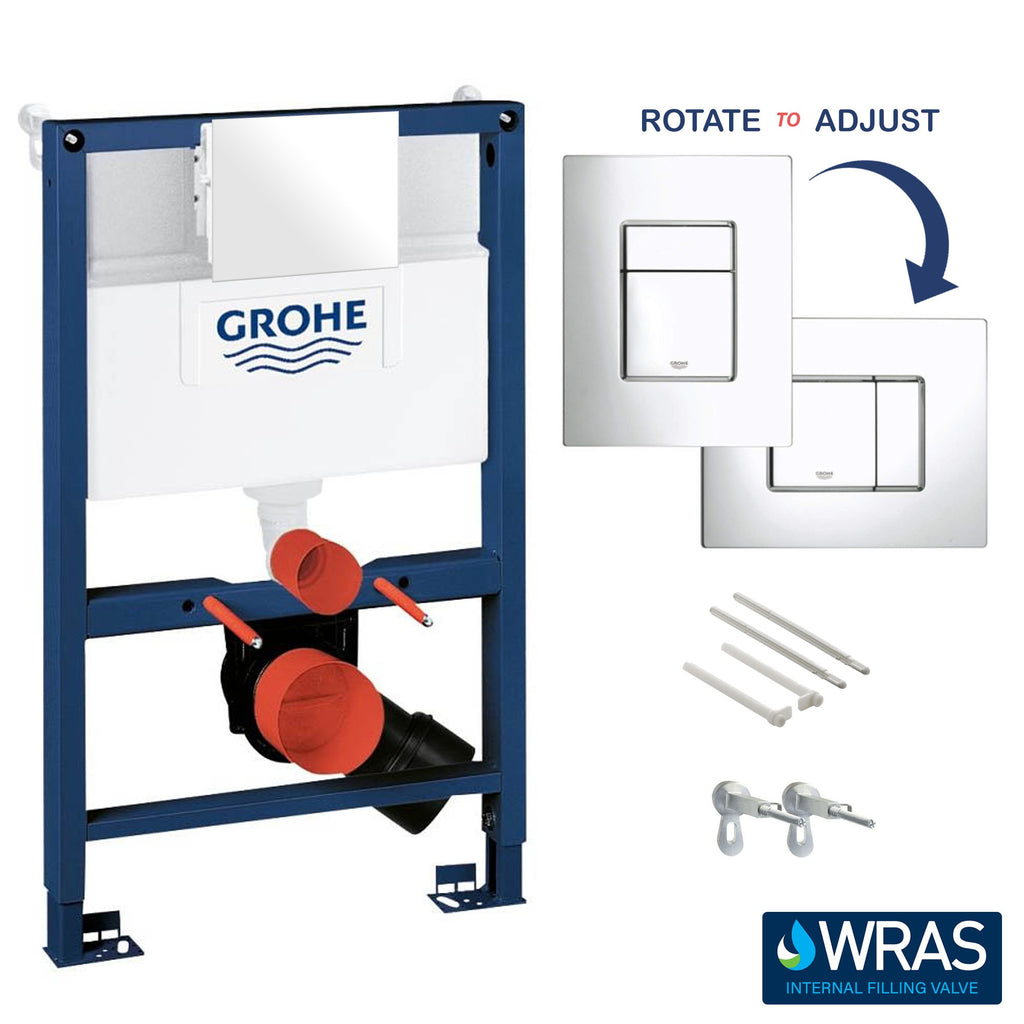Grohe 0.82m Low Height Concealed Frame & Bubly Rimless D-Shape Wall Hung Toilet Set with Soft Close Seat