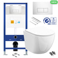 Rimless Wall Hung Toilet Pan with Concealed Cistern Fame - Chrome Flush Plate