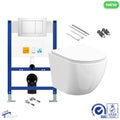 Bubly Bathrooms D-Shape Rimless Wall-Hung Toilet & Low Height Concealed Cistern Frame with Chrome Plate
