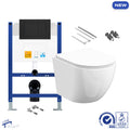 Bubly D-Shape Rimless Wall-Hung Toilet Set with Low-Height Concealed Cistern & Soft-Close Seat - Matt Black Flush Plate