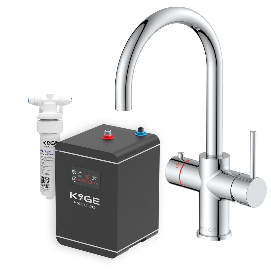 KOGE 98c Boiling Water Tap 3-in-1 Swan Spout Chrome with Tank and Filter