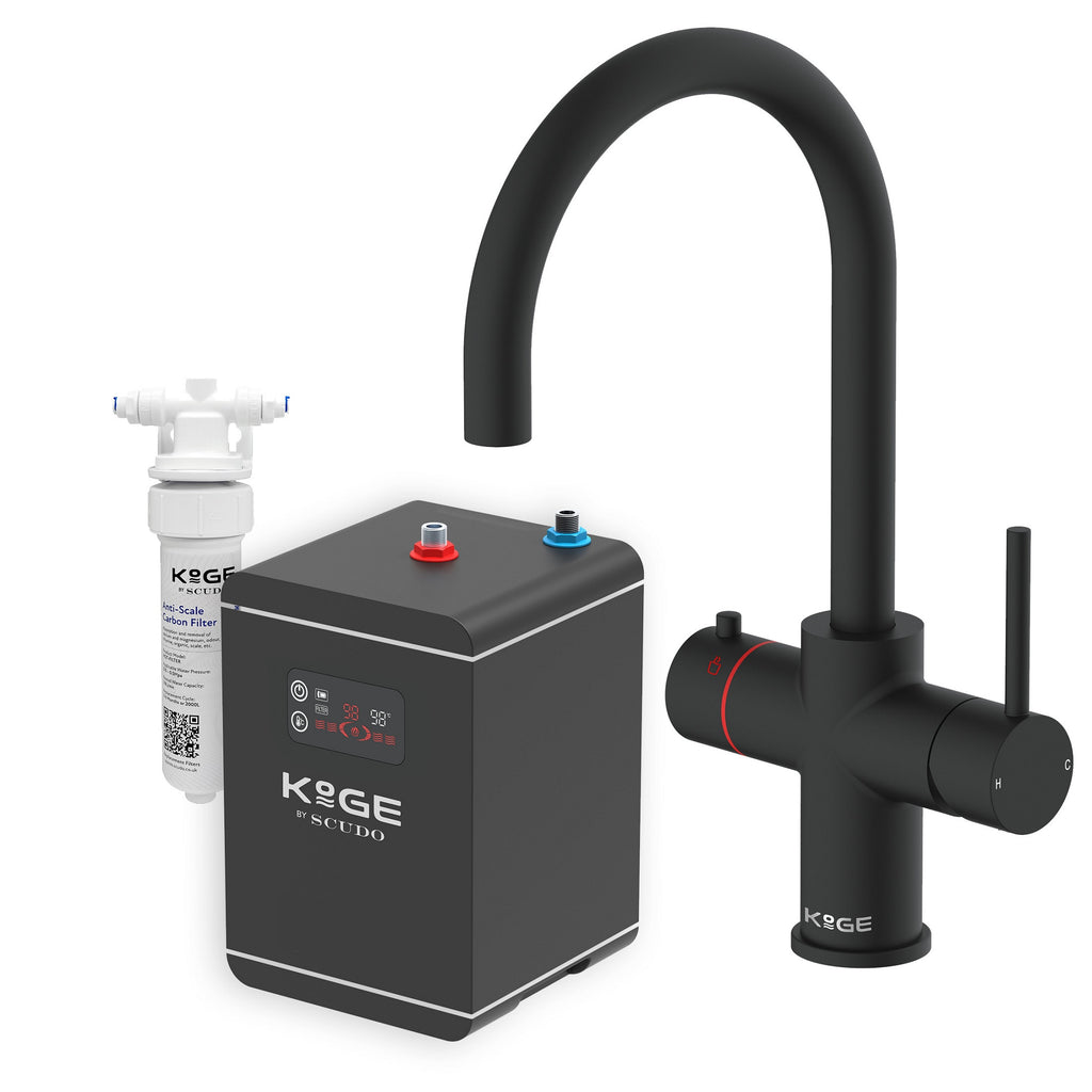 KOGE 98c Boiling Water Tap 3-in-1 Swan Spout Matte Black with Tank and Filter