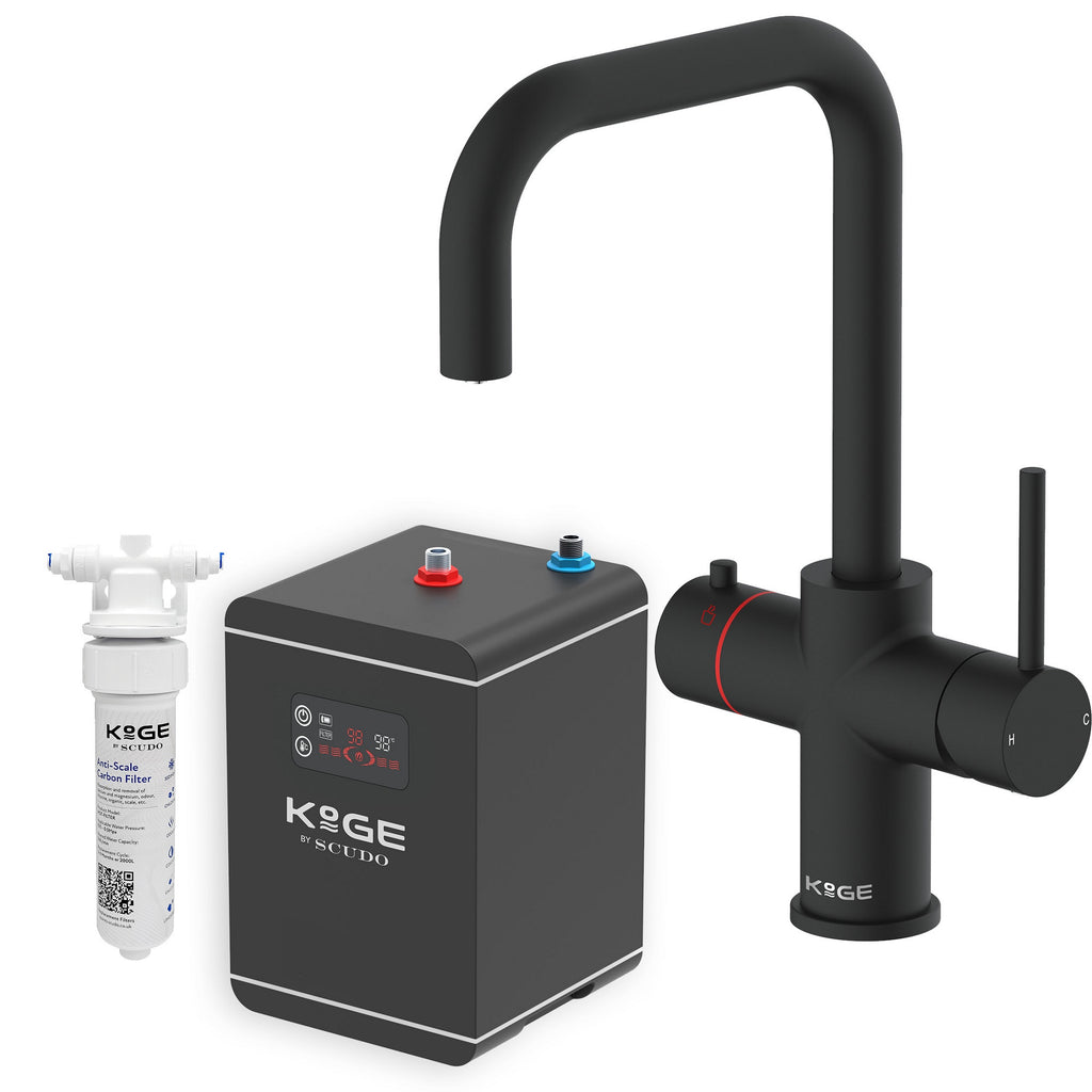 KOGE 98c Boiling Water Tap 3-in-1 Square Spout Matte Black with Tank and Filter