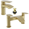 FNX Bathrooms Brushed Brass Waterfall Basin & Bath Filler Tap Pack, Modern, Durable, Easy Fit for DIY