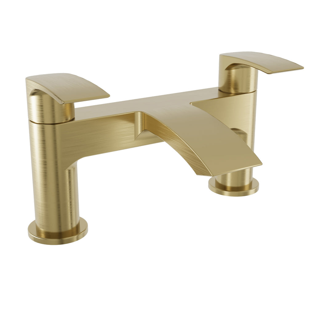 FNX Bathrooms Brushed Brass Waterfall Basin & Bath Filler Tap Pack, Modern, Durable, Easy Fit for DIY
