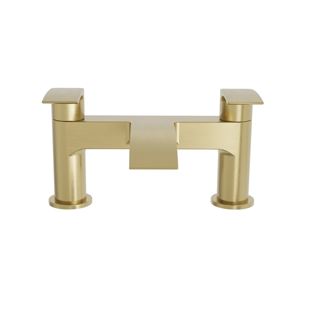 FNX Bathrooms Brushed Brass Waterfall Basin & Bath Filler Tap Pack, Modern, Durable, Easy Fit for DIY