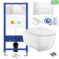 Rimless Wall Hung Toilet Pan with Concealed Cistern Fame - Chrome Flush Plate