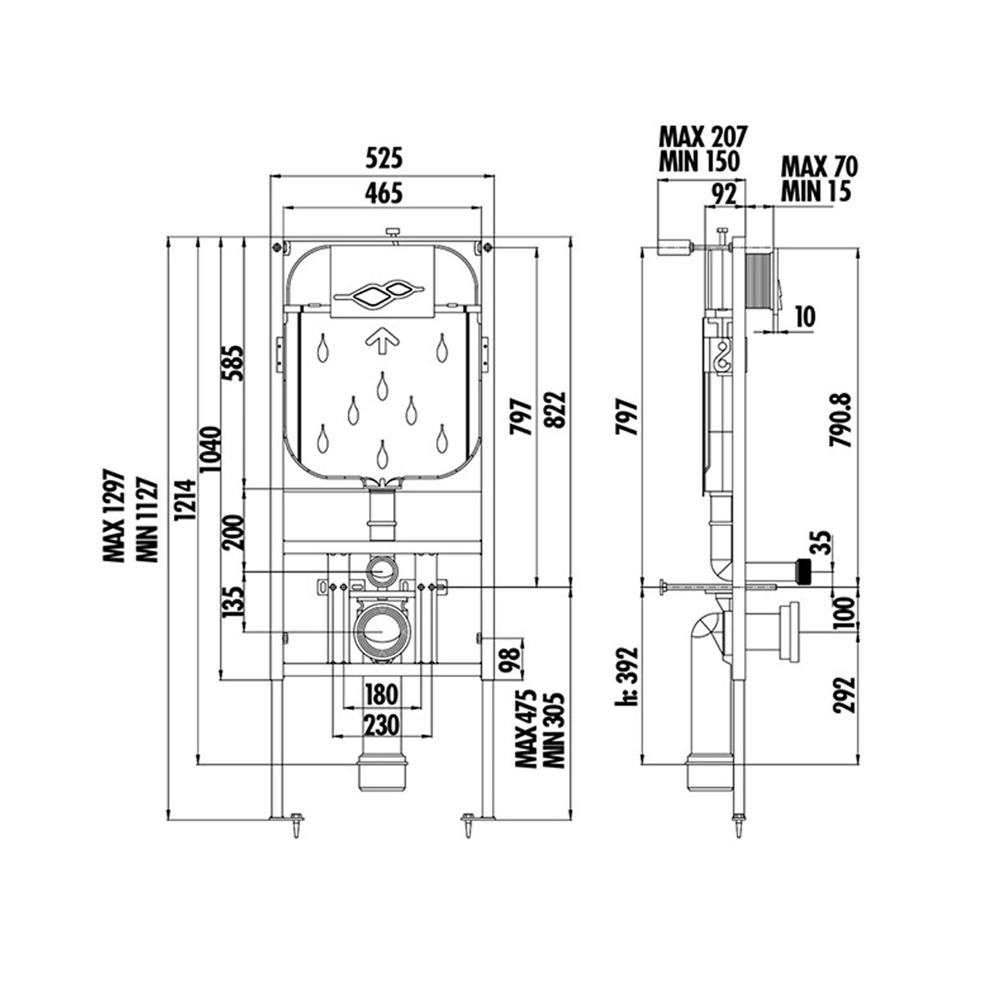 Rimless Wall Hung Toilet Pan with Concealed Cistern Fame - Chrome Flush Plate