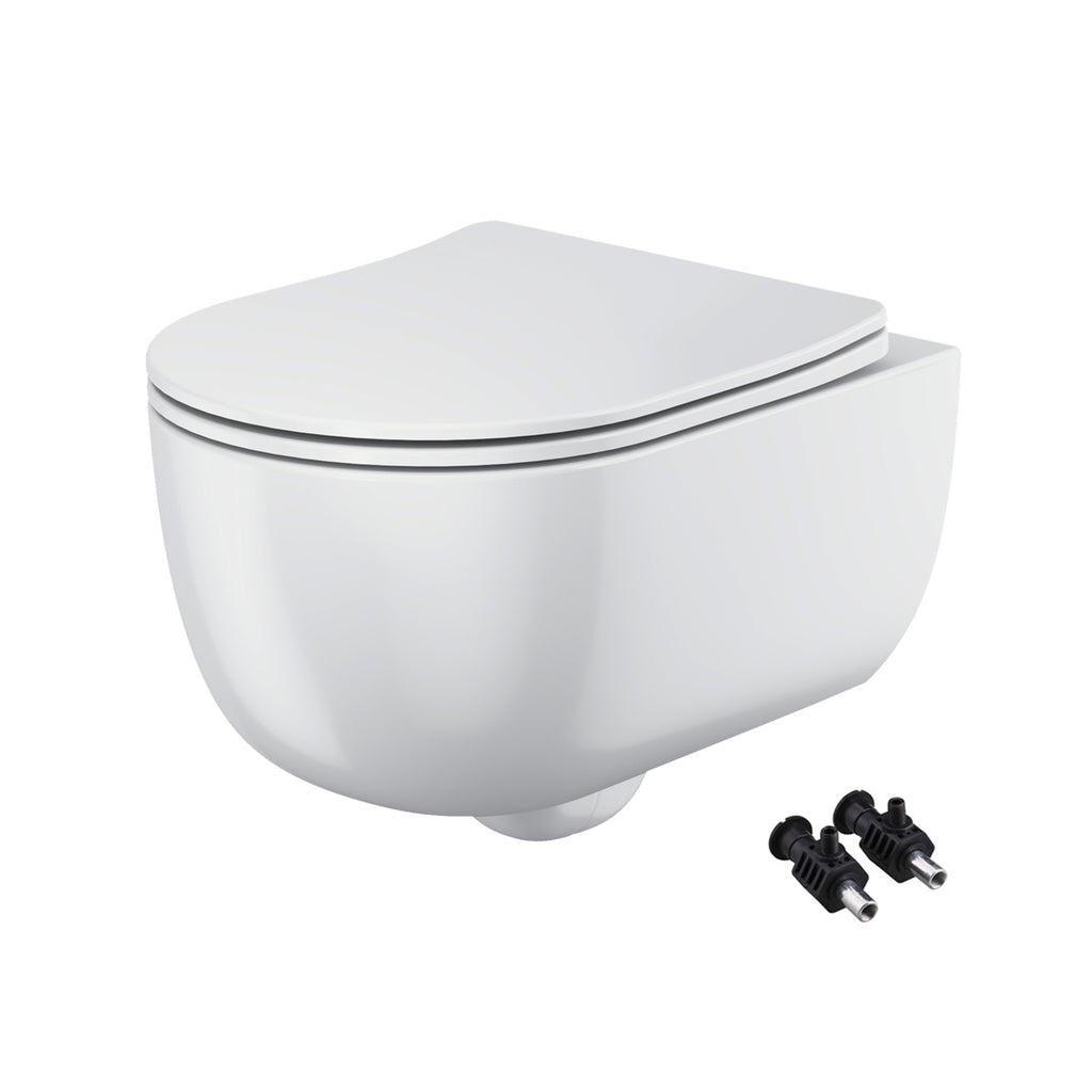 Rimless Wall Hung Toilet Pan with Concealed Cistern Fame - Brushed Brass Gold Flush Plate