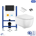 Bubly Bathrooms™ D-Shape Rimless Wall Hung Toilet & Low Height Concealed Cistern Set with Matt Black Flush Plate