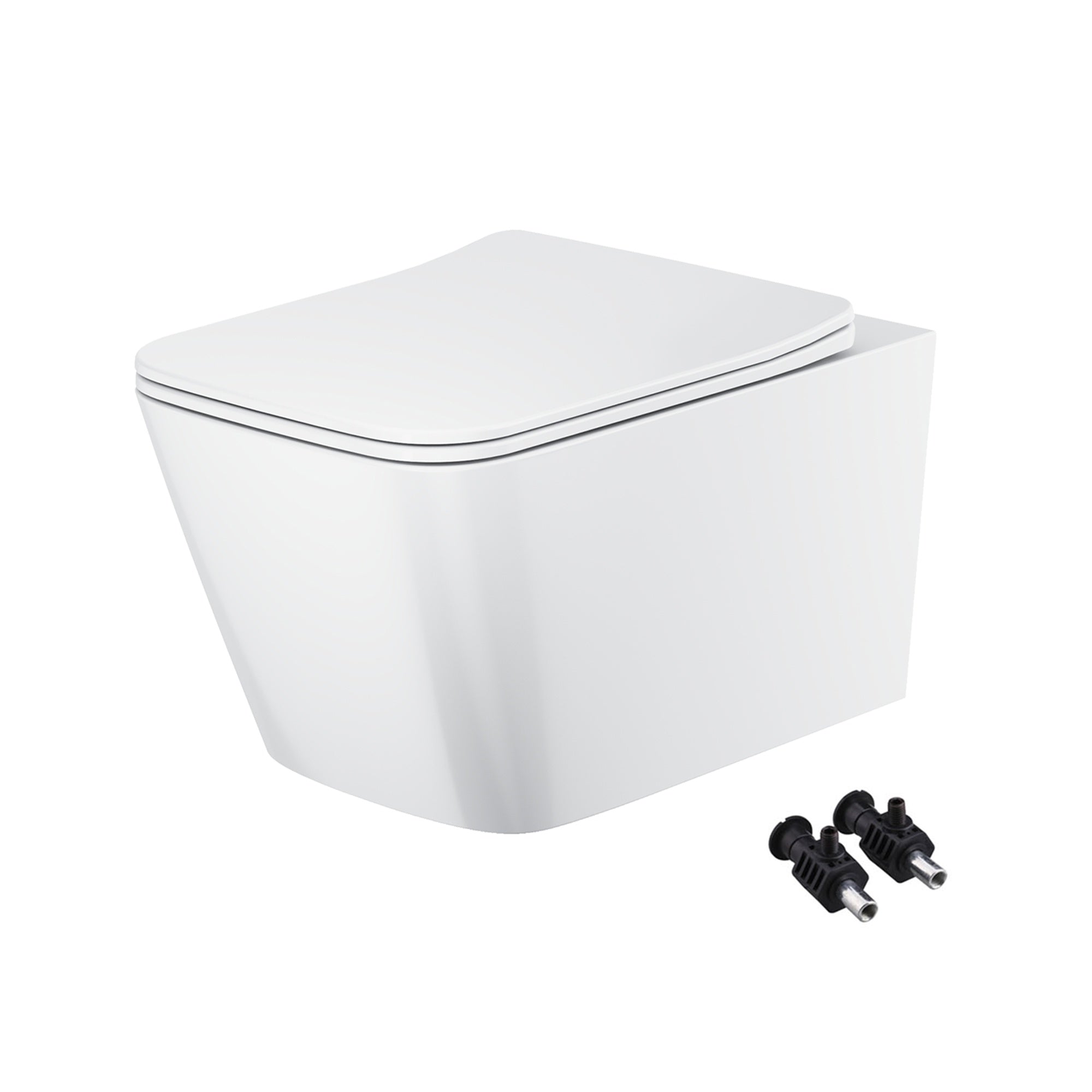 Square Rimless Wall Hung Toilet Pan with Concealed Cistern Fame - Brushed Brass Gold Flush Plate