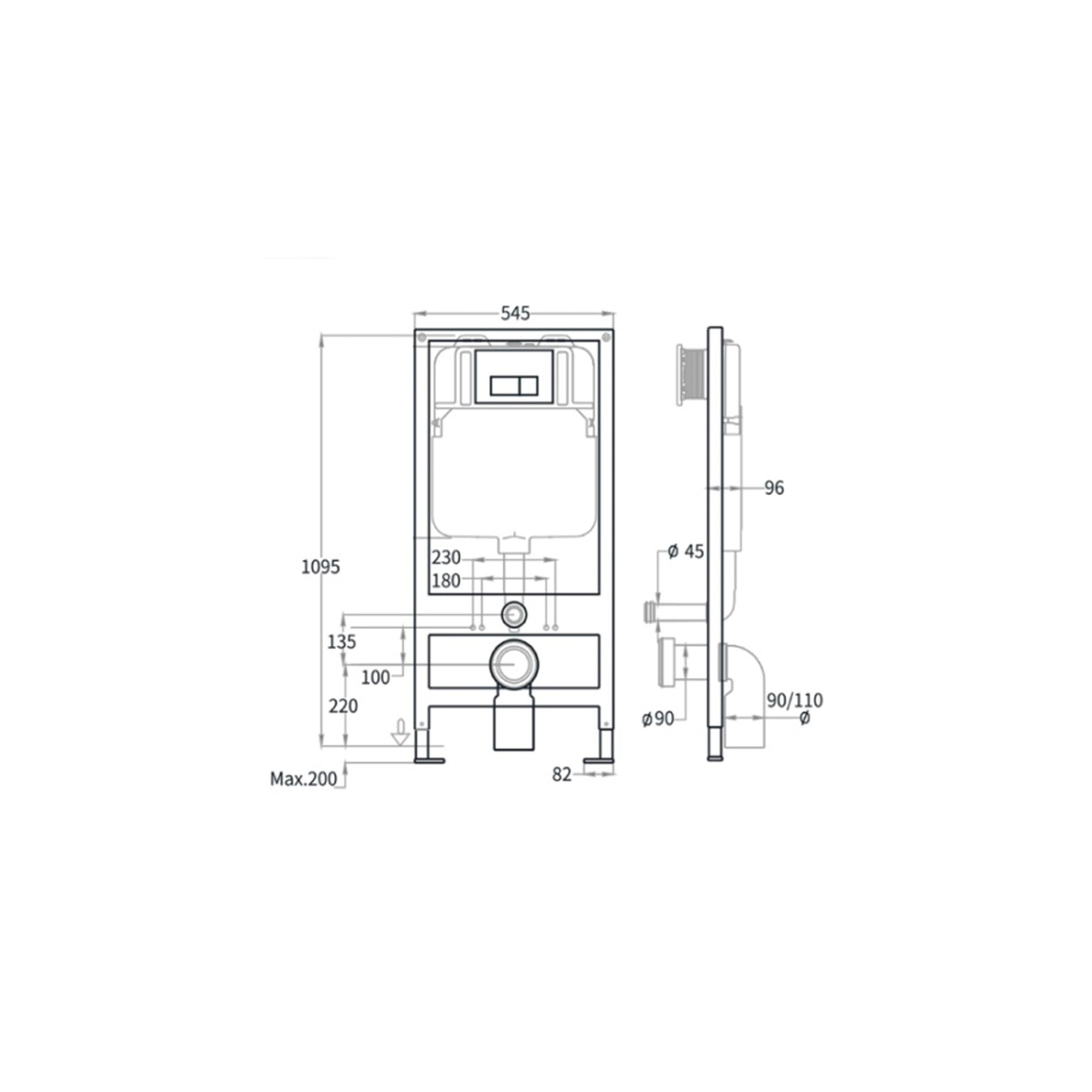 Square Rimless Wall Hung Toilet Pan with Concealed Cistern Fame - Matt Black Flush Plate