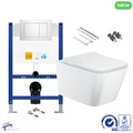 FNX Bathrooms Square Rimless Wall Hung Toilet & Low-Height Concealed Cistern Frame Set with Chrome Flush Plate