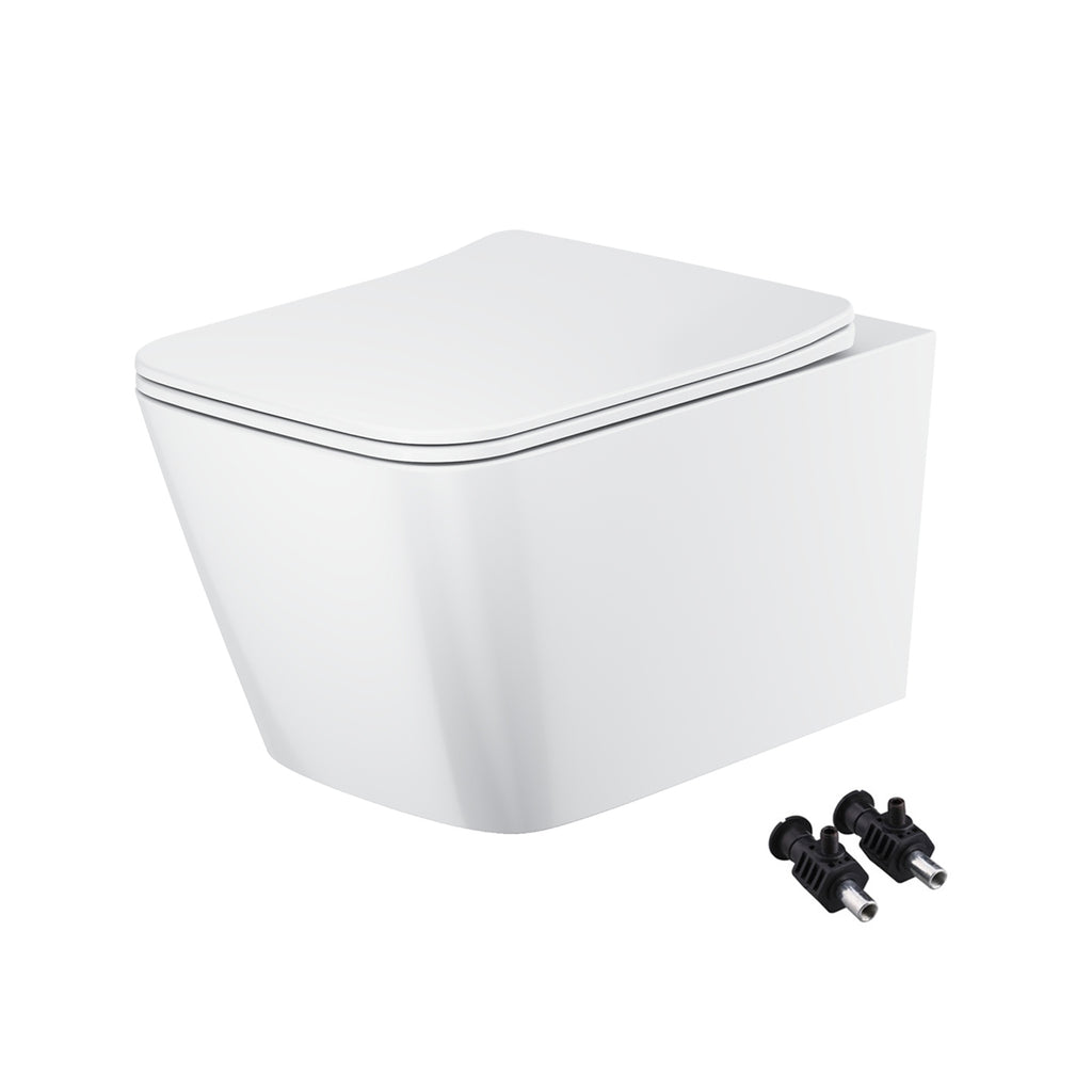 FNX Bathrooms Square Rimless Wall Hung Toilet & Low-Height Concealed Cistern Frame Set with Chrome Flush Plate