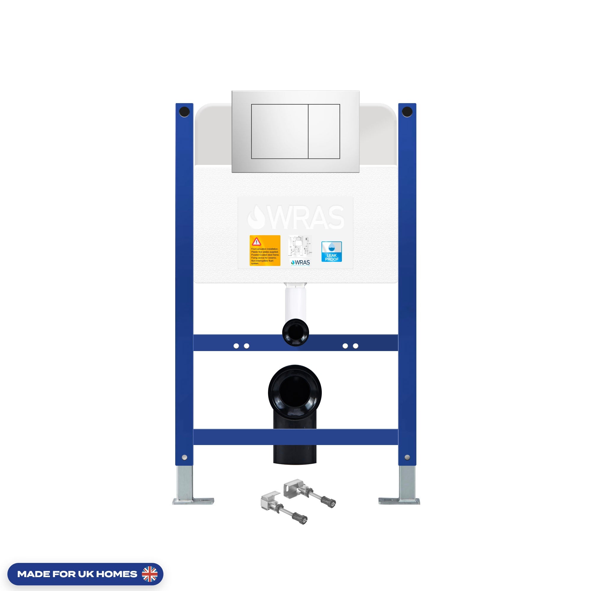 FNX Bathrooms Square Rimless Wall Hung Toilet & Low-Height Concealed Cistern Frame Set with Chrome Flush Plate