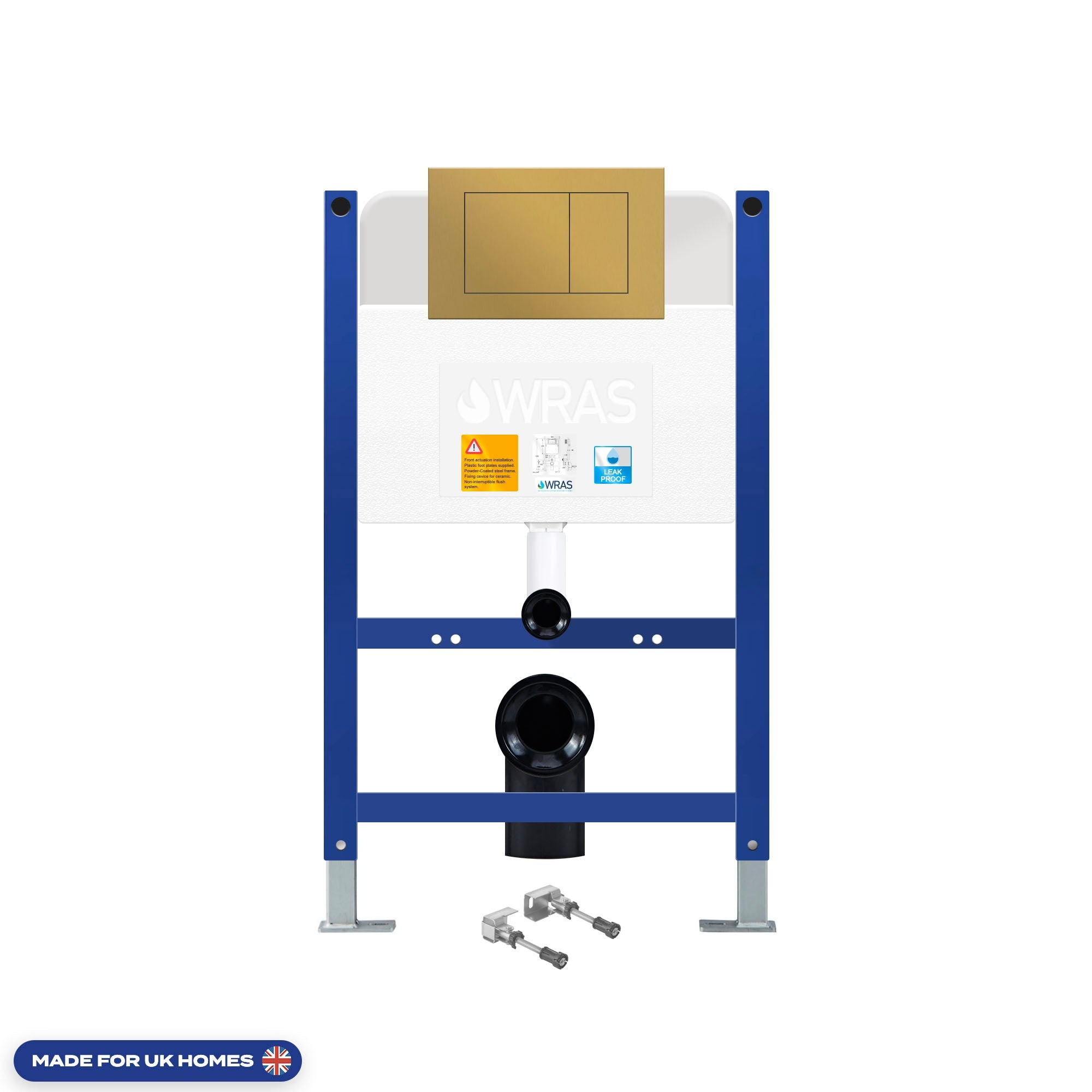 Bubly Bathrooms Square Rimless Wall Hung Toilet Set with Low Height Concealed Cistern & Matt Gold Flush Plate - WRAS Approved