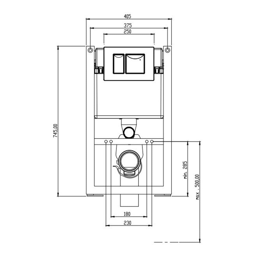 Bubly Bathrooms Square Rimless Wall Hung Toilet & Space-Saving Concealed Cistern Frame with Black Flush Plate