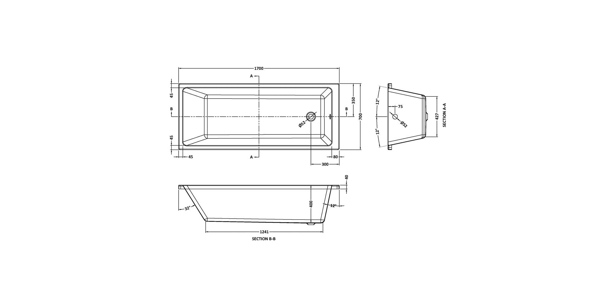 Modern Bathroom Suite 1700 x 700 Bath, Waterproof Front Panel, Close Coupled WC, 2 Door Vanity Unit, Shower & Tap Set