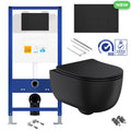 Matt Black Rimless Wall Hung Toilet Pan with Concealed Cistern Fame - Matching Flush Plate