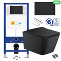 Square Matt Black Rimless Wall Hung Toilet Pan with Concealed Cistern Fame - Matching Flush Plate
