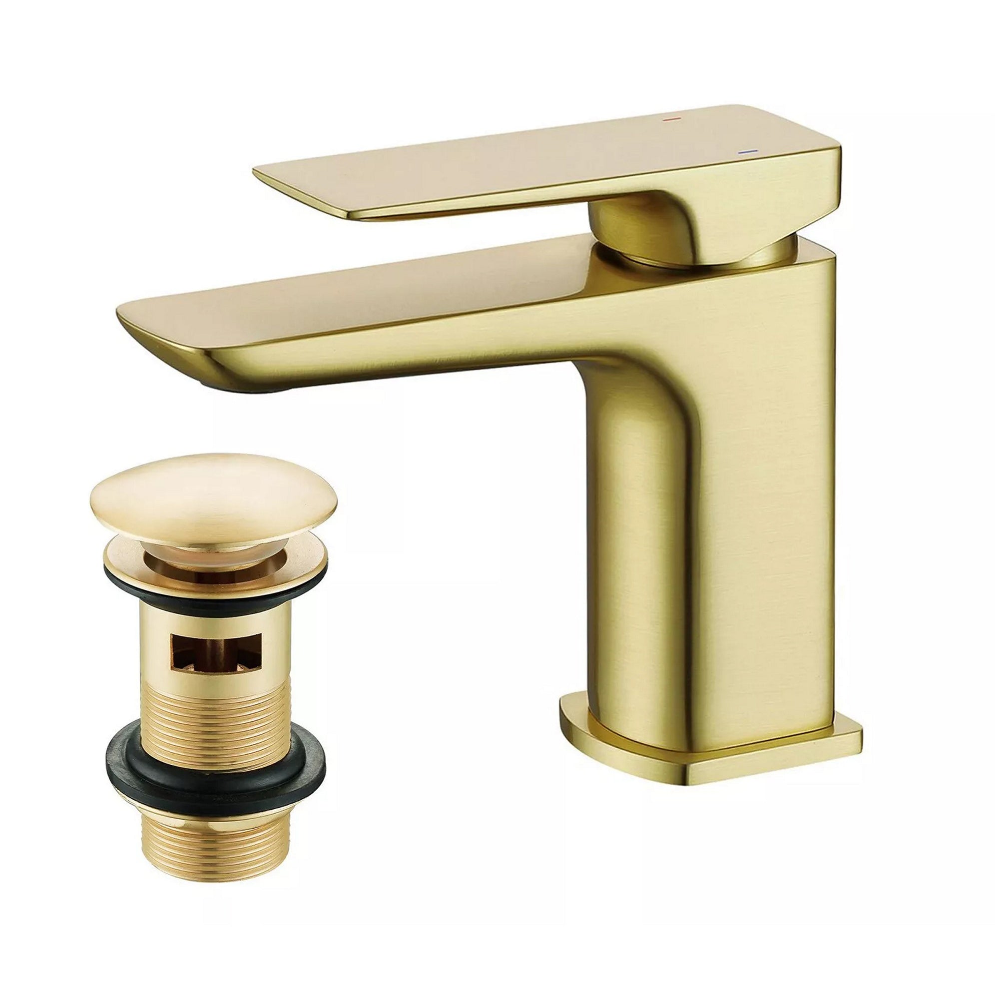 Brushed Brass Basin Mixer Tap Bathroom Sprung Slotted Waste